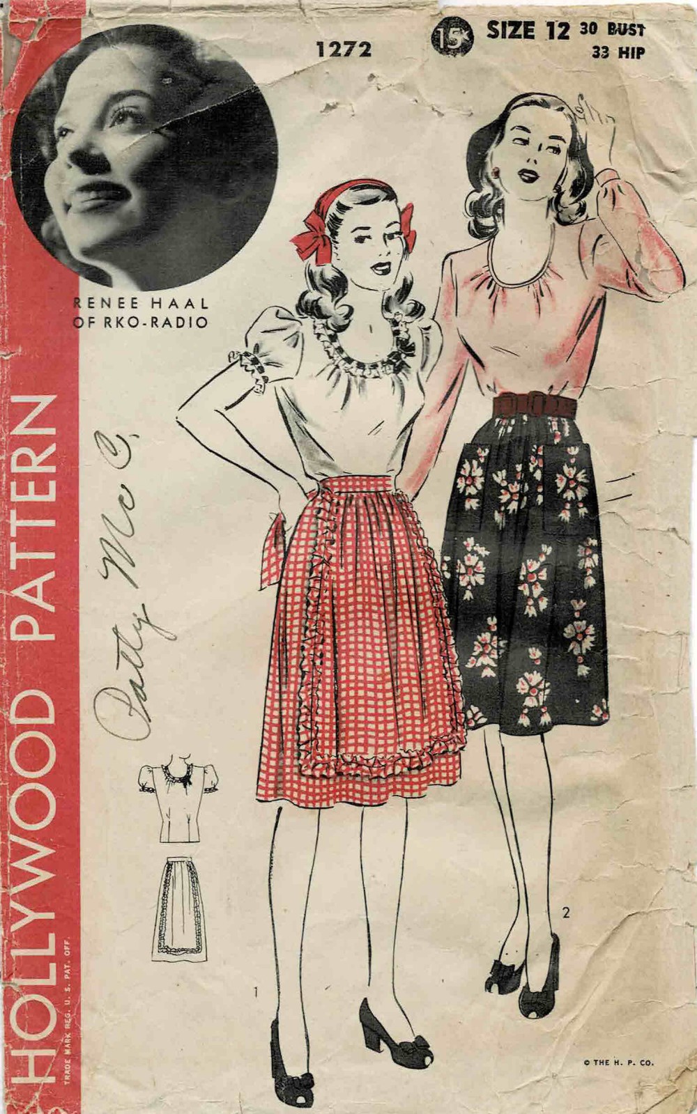 1940s Misses Blouse and Skirt Renee Haal Hollywood 1272 Vintage Sewing  Pattern Size 12 Bust 30