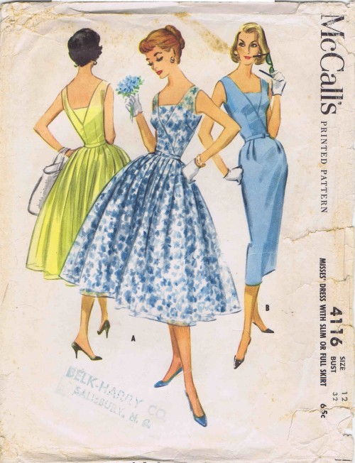 Bust 32 Slim Dress /& Full Skirted Dress Vintage 1950/'s Sewing Pattern