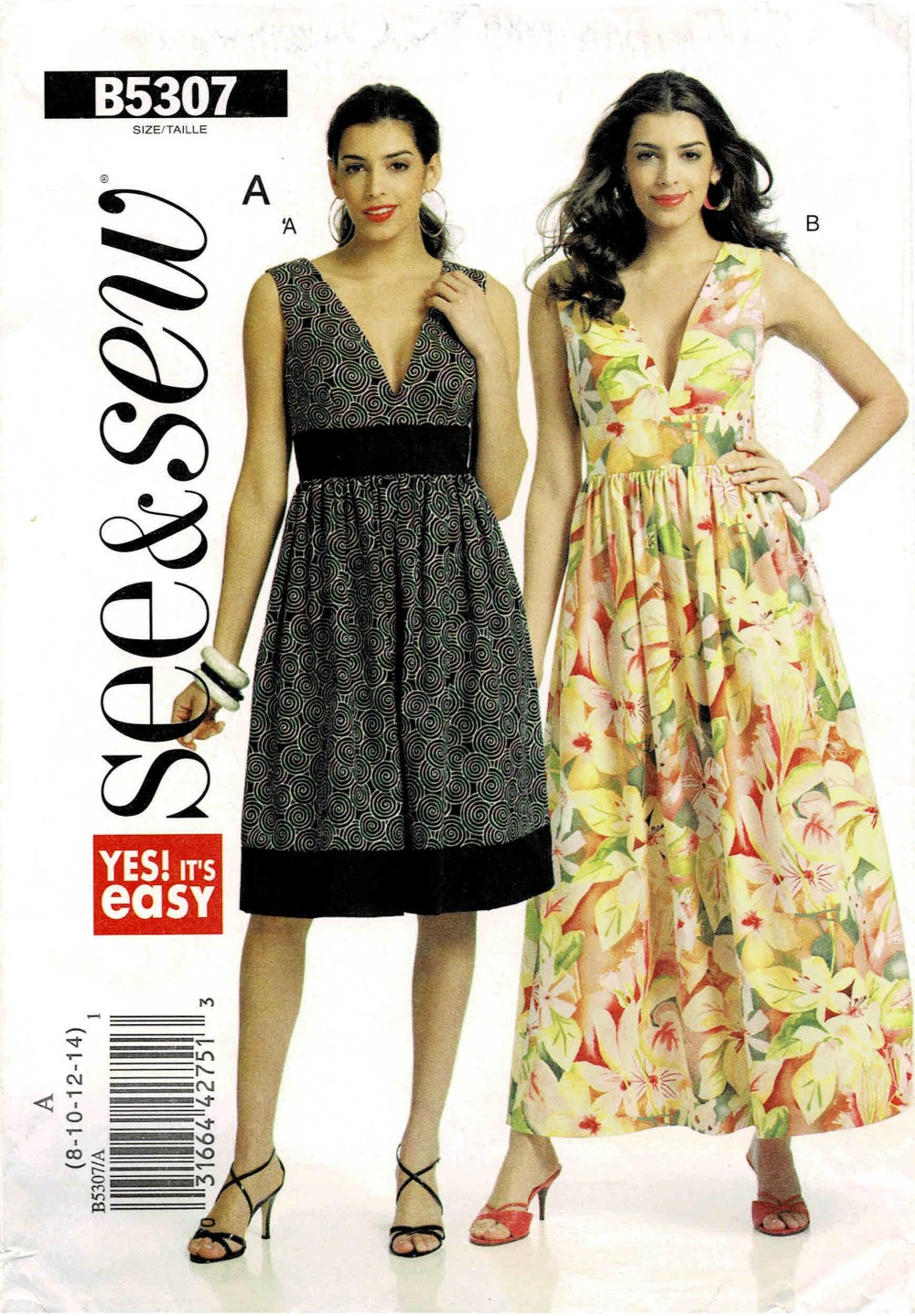 Misses Sleeveless V-Neck Flared Skirt Midriff Dress Butterick See & Sew  5307 Sewing Pattern Size 8 - 10 - 12 - 14