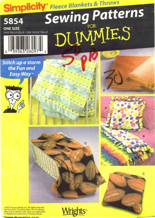 Simplicity 5854 Sewing Pattern for Dummies - Fleece Pillow and Throws