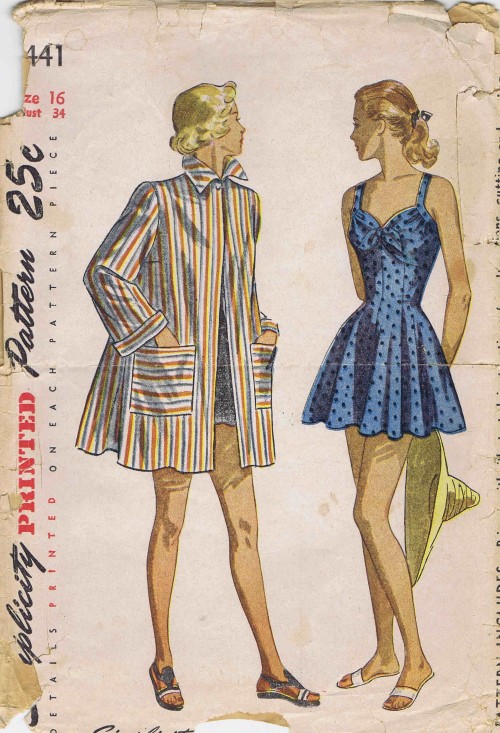 Vintage Années 1950 sewing pattern Nautique Marin deux pièces robe Wiggle BOW Buste 33