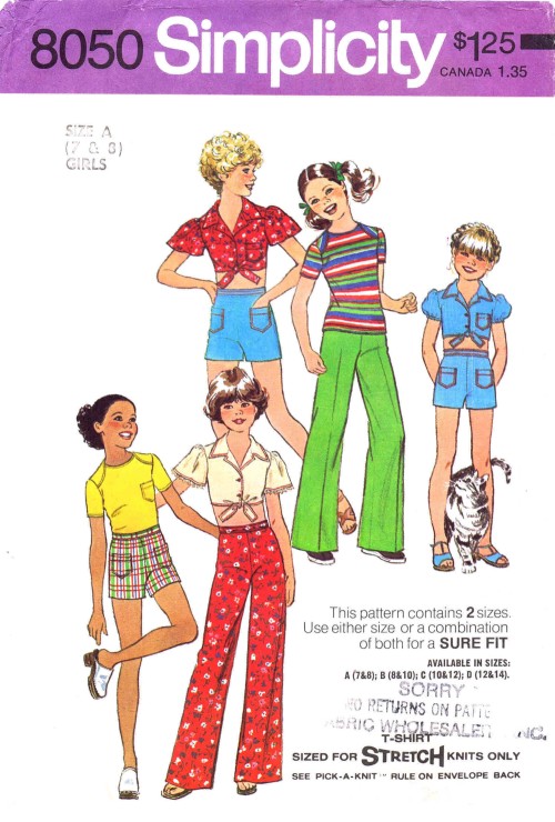 Girl\u2019s Shirt and Pants or Shorts Simplicity Sewing Pattern 6824 Girl\u2019s Size 8 1970\u2019s UNCUT
