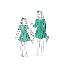 1940s Little Girls Front Zipped Dress with Long or Short Sleeves Advance 2839 Vintage Sewing Pattern Size 2 Breast 21