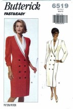 Butterick 6519 Double Breasted Dress Size 6 - 10 Bust 30 1/2 - 32 1/2