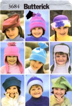 Butterick 3684 Sewing Pattern Childrens Hats