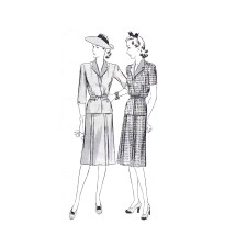 1940s Misses Two Piece Suit Frock Blouse Skirt Butterick 2183 Vintage Sewing Pattern Size 16 Bust 34