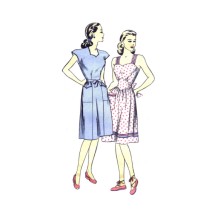 1940s Misses Wrapped Back Coverall Apron Sweetheart Neck Dress or Sundress Hollywood 1646 Vintage Sewing Pattern Size 12 Bust 30