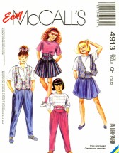 McCall's 4913 Sewing Pattern Girls Skirt Vest Pants Size 7 - 10