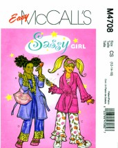 McCall's 4708 Sewing Pattern Girls Robe Pajamas Bag Eye Mask Size 12 - 14 - 16
