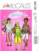 McCall's 5135 Sewing Pattern Girls Plus Tops Gaucho Pants Head Scarf Size 10 1/2 - 16 1/2