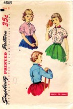 Simplicity 4869 Girls Shirt Mother Daughter Fashion Vintage Sewing Pattern Size 8