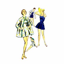 1950s Bathing Suit and Coat Simplicity 1607 Vintage Sewing Pattern Size 14 Bust 32