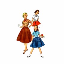 1950s Girls Blouse and Skirt Simplicity 2250 Vintage Sewing Pattern Size 10 Breast 28