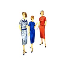 1950s Teens Sheath Dress with Detachable Collar and Bow Simplicity 2442 Vintage Sewing Pattern Size 12 Bust 32
