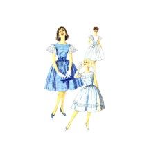 1960s Bateau Neck Full Skirt Dress and Cummerbund Simplicity 3347 Vintage Sewing Pattern Size 13 Bust 33