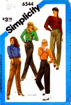Simplicity 6544 Misses Tapered Pants Vintage Sewing Pattern Size 6