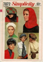 1960s Beret Hood Ascot Sash Simplicity 7872 Vintage Sewing Pattern