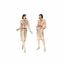 1980s Misses Jacket Skirt Blouse Tie Vogue 8107 Vintage Sewing Pattern Size 12 Bust 34