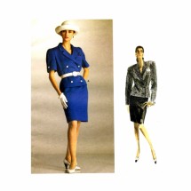 1980s Bill Blass Double Breasted Jacket Straight Skirt Vogue 2048 Vintage Sewing Pattern Size 8 - 10 - 12